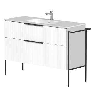 Håndvaskskab <strong>Velira</strong>  Hvid Riflet Mat 120 cm med Vask Hvid, Håndtag Sort & Ben