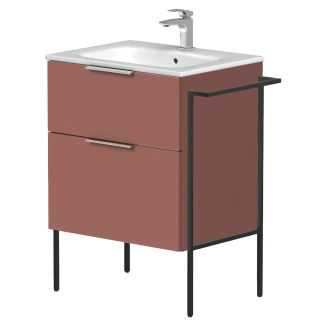 Håndvaskskab <strong>Velira</strong>  Antik Rød Mat 60 cm med Vask Hvid, Håndtag Krom & Ben