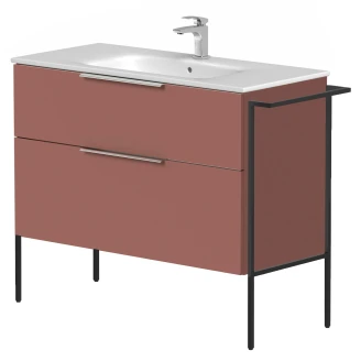 Håndvaskskab <strong>Velira</strong>  Antik Rød Mat 100 cm med Vask Hvid, Håndtag Krom & Ben
