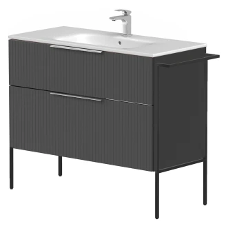 Håndvaskskab <strong>Velira</strong>  Grafit Riflet Mat 100 cm med Vask Hvid, Håndtag Krom & Ben