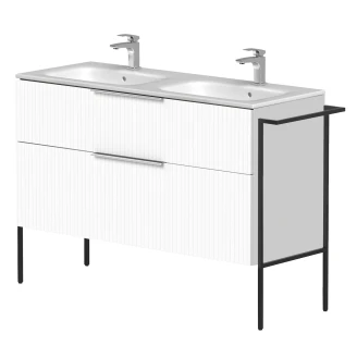 Dobbelt Håndvaskskab <strong>Velira</strong>  Hvid Riflet Mat 120 cm med Vask Hvid, Håndtag Krom & Ben