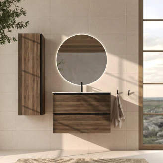 Håndvaskskab Eg <strong>Luna</strong>  Træ Mørkt Mat 80 cm med Vask Hvid Blank