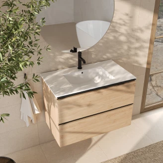 Håndvaskskab Eg <strong>Luna</strong>  Træ Brun Mat 80 cm med Vask Hvid Blank