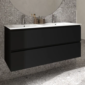 Dobbelt Håndvaskskab <strong>Luna</strong>  Sort Mat 120 cm med Vask Hvid Blank
