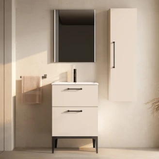 Håndvaskskab Sort <strong>Ombra</strong>  Beige 60 cm med Vask Hvid & Ben
