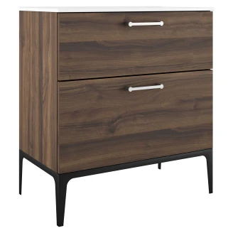 Håndvaskskab Krom <strong>Ombra</strong>  Træ Mørk 80 cm med Vask Hvid & Ben