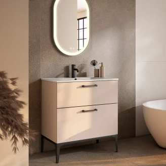 Håndvaskskab Sort <strong>Ombra</strong>  Beige 80 cm med Vask Hvid & Ben