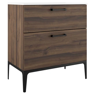 Håndvaskskab Sort <strong>Ombra</strong>  Træ Mørk 80 cm med Vask Hvid & Ben