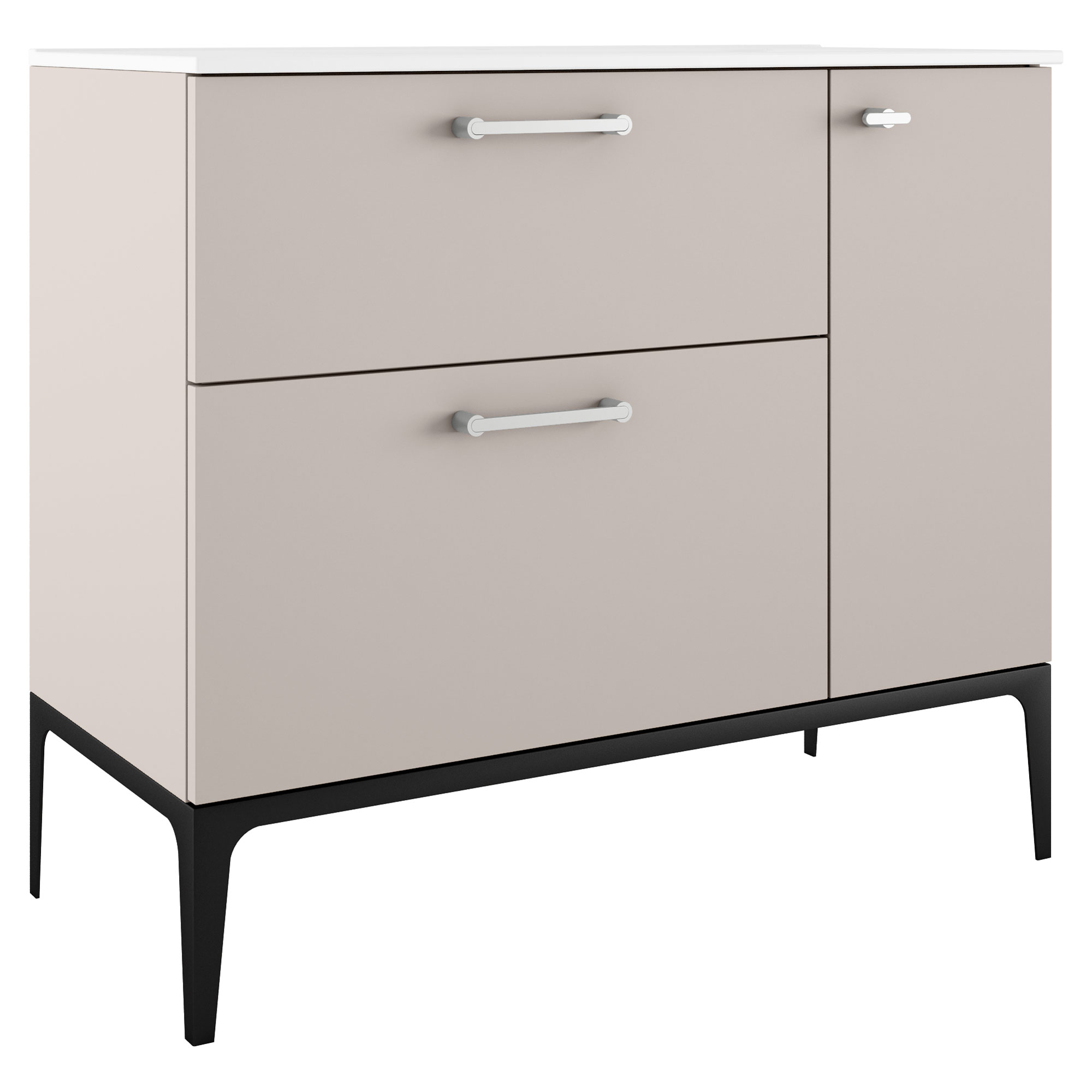 Håndvaskskab Krom Ombra Beige 100 cm Vänster med Vask Hvid & Ben