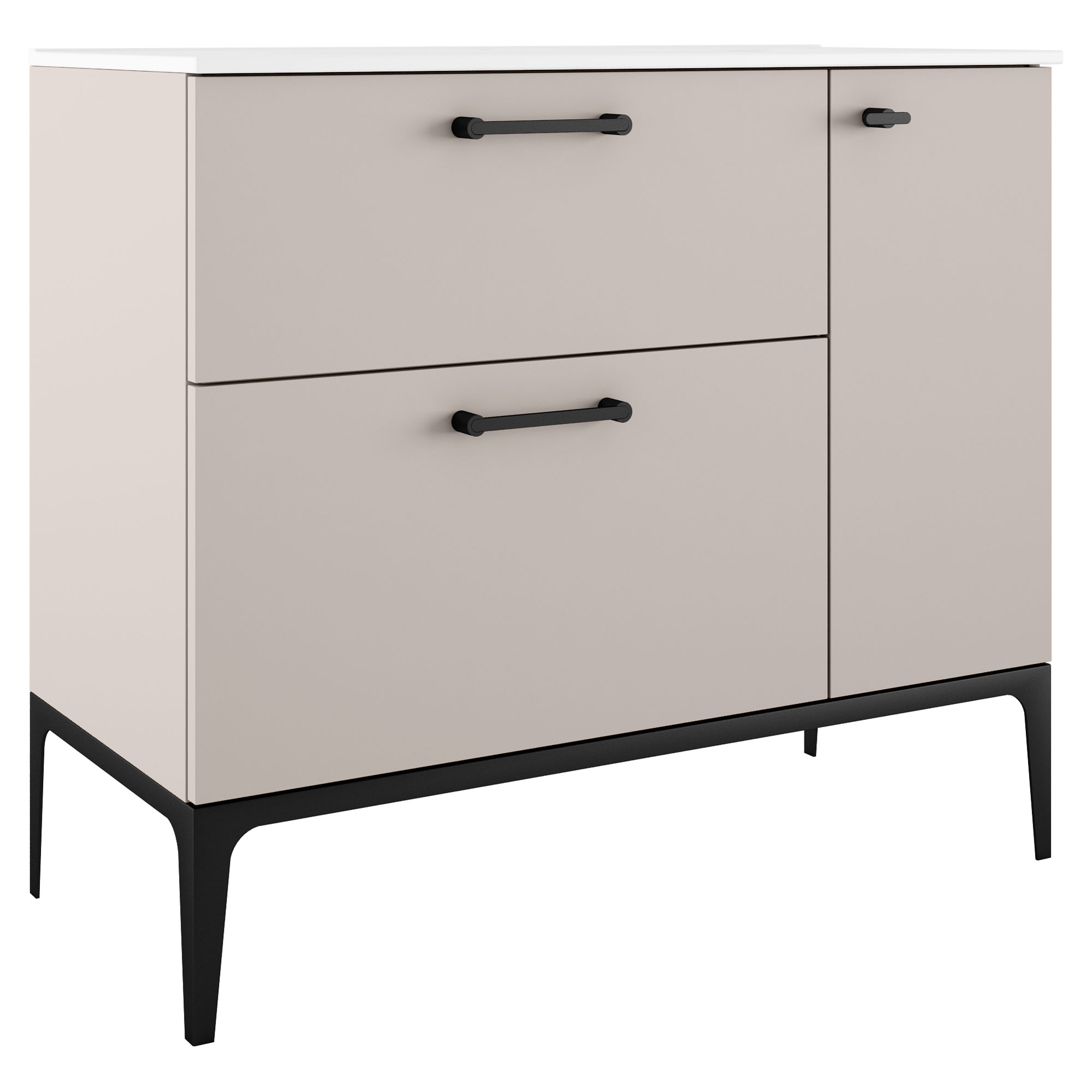 Håndvaskskab Sort Ombra Beige 100 cm Vänster med Vask Hvid & Ben