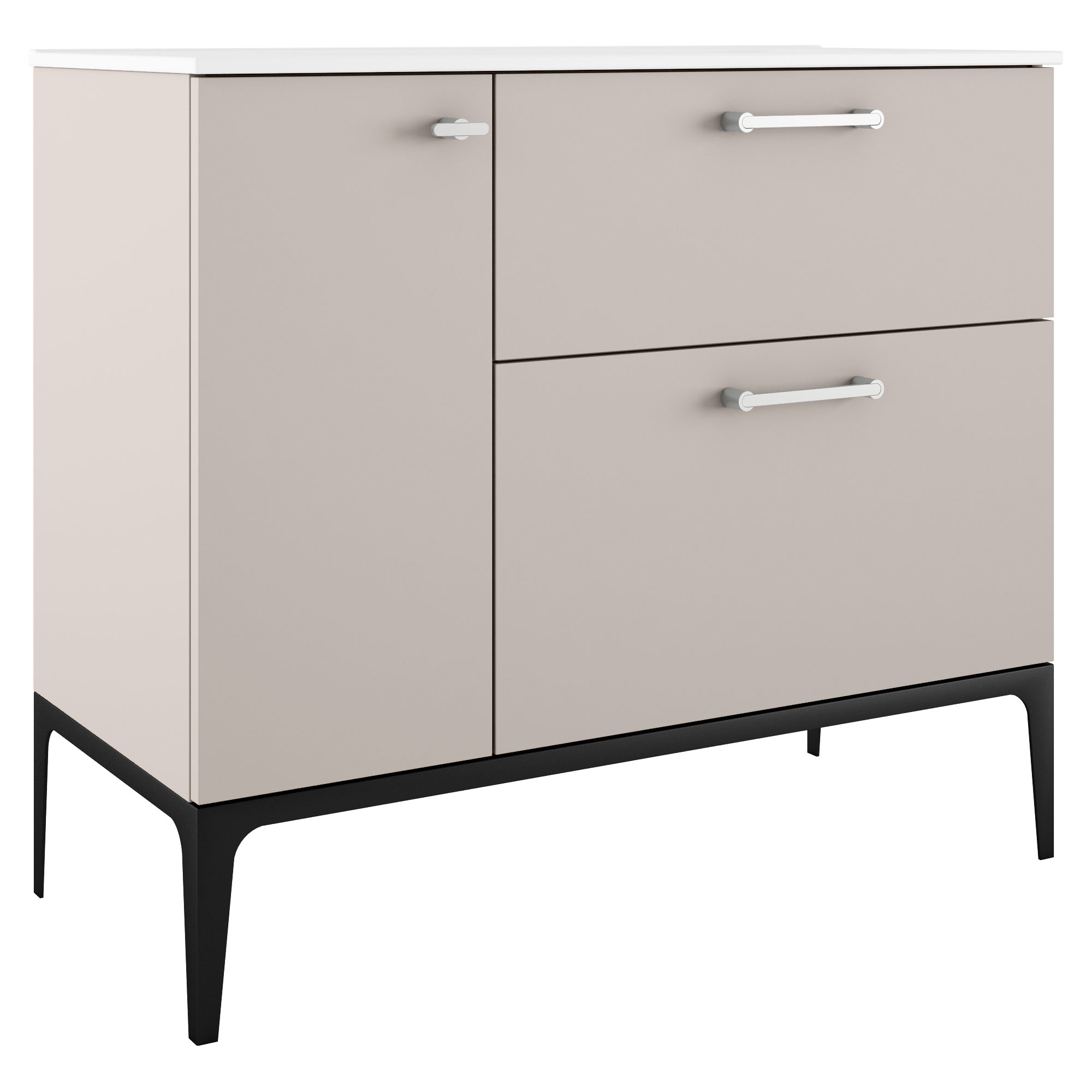 Håndvaskskab Krom Ombra Beige 100 cm Höger med Vask Hvid & Ben