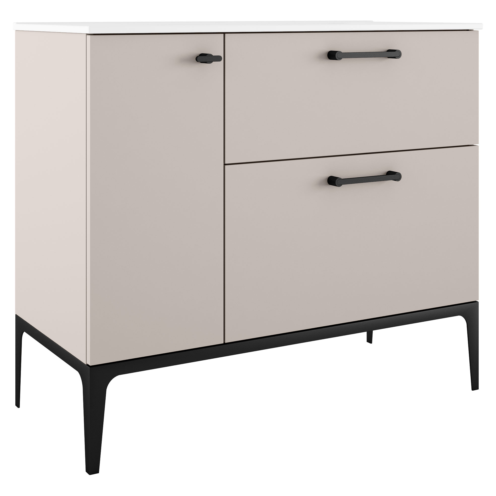 Håndvaskskab Sort Ombra Beige 100 cm Höger med Vask Hvid & Ben