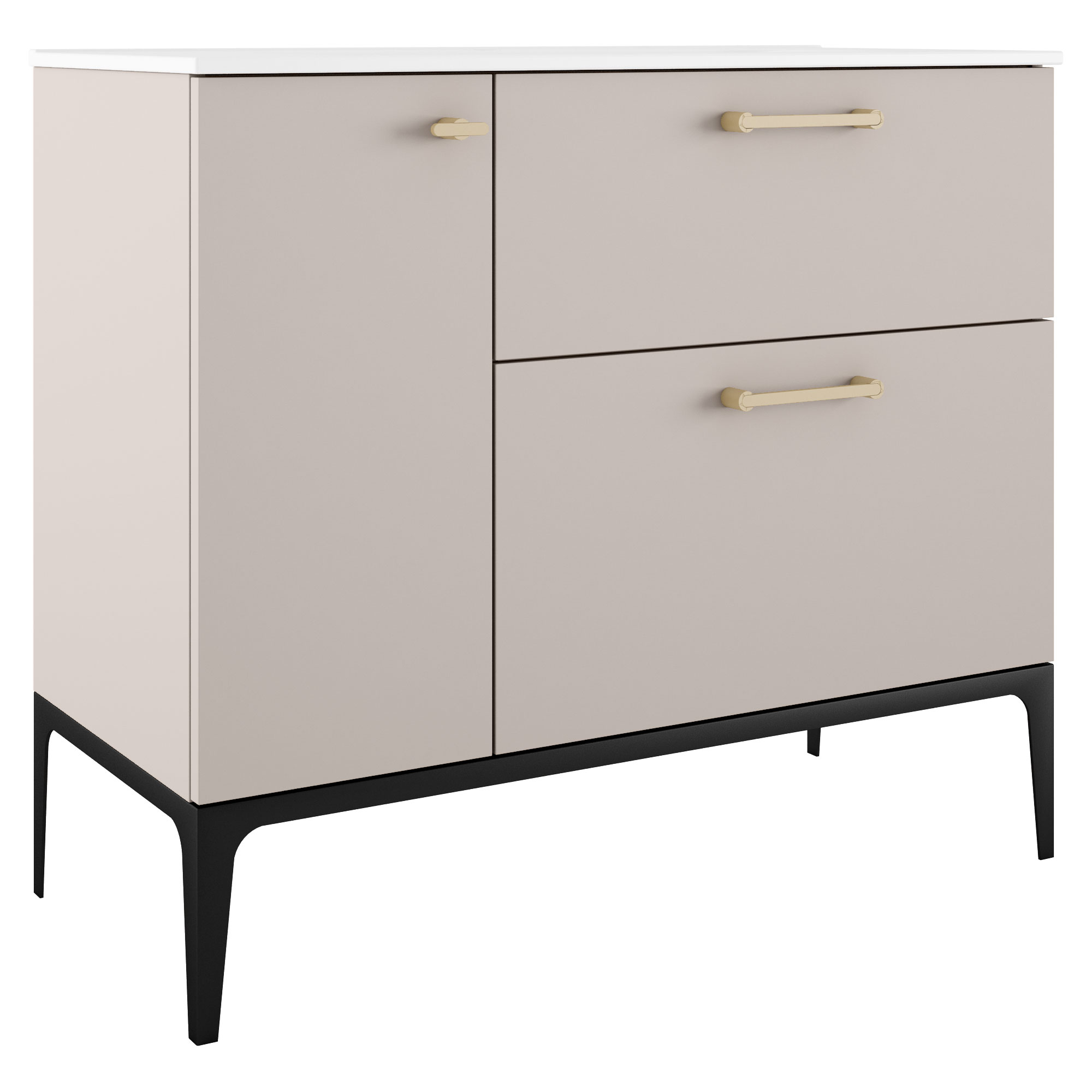 Håndvaskskab Guld Ombra Beige 100 cm Höger med Vask Hvid & Ben