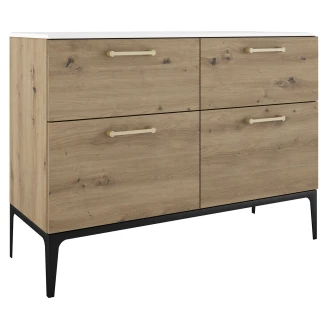 Dobbelt Håndvaskskab Guld <strong>Ombra</strong>  Trælys 120 cm med Vask Hvid & Ben