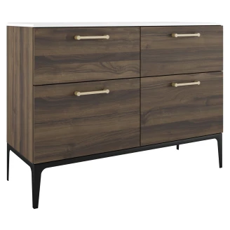 Dobbelt Håndvaskskab Guld <strong>Ombra</strong>  Træ Mørk 120 cm med Vask Hvid & Ben