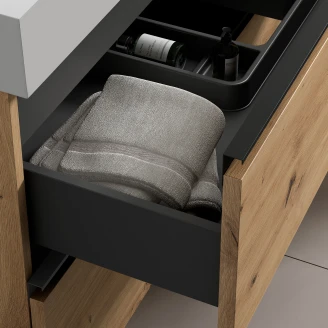 Vaskeskab Eg Luna Træ Brun Mat 120 cm med Butler Vask Hvid Blank Tohuls