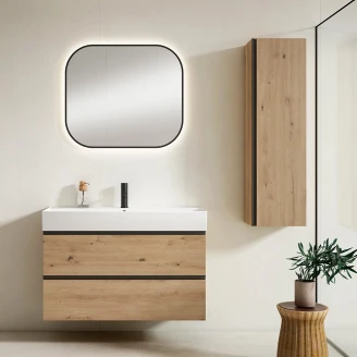 Håndvaskskab Eg <strong>Luna</strong>  Træ Brun Mat 100 cm med Butler Vask Hvid Blank