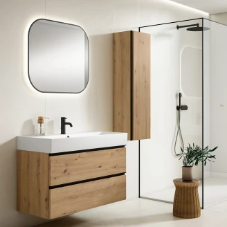 Håndvaskskab Eg <strong>Luna</strong>  Træ Brun Mat 120 cm med Butler Vask Hvid Blank