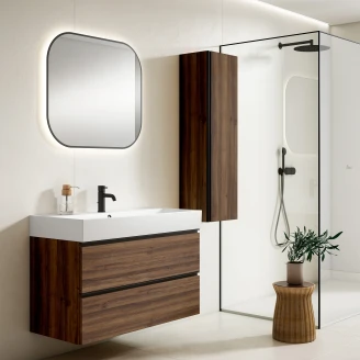 Håndvaskskab Eg <strong>Luna</strong>  Træ Mørkt Mat 120 cm med Butler Vask Hvid Blank