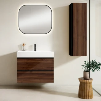 Håndvaskskab Eg <strong>Luna</strong>  Træ Mørkt Mat 80 cm med Butler Vask Hvid Blank