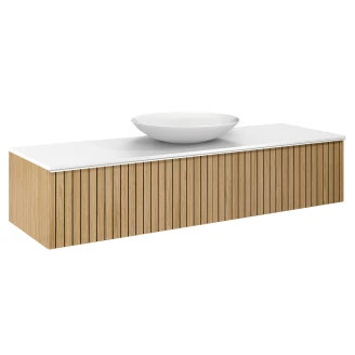 Håndvaskskab <strong>Haiku</strong>  Eg Træ 160 cm med Håndtereen Hvid & Bordplade Hvid