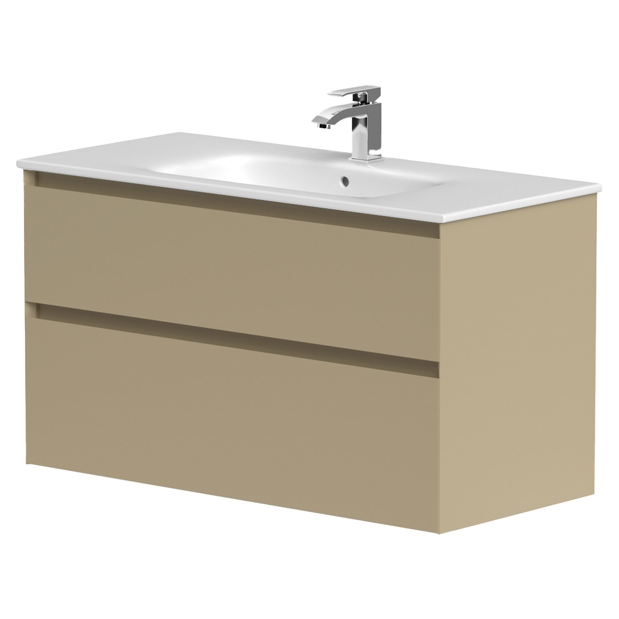 Håndvaskskab Skift Beige Mat 100 cm med Vask Hvid