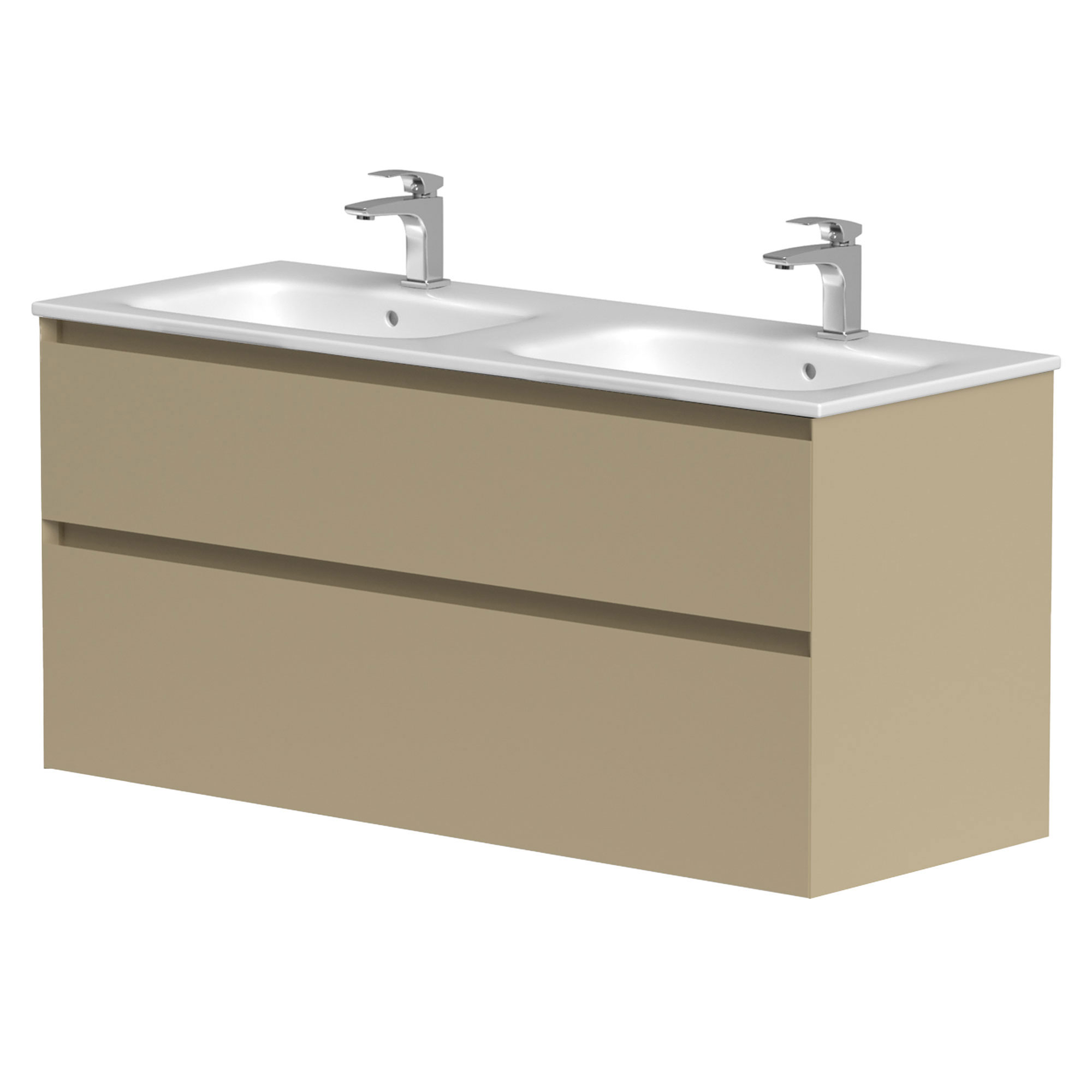 Dobbelt Håndvaskskab Skift Beige Mat 120 cm med Vask Hvid