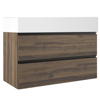 Håndvaskskab Eg <strong>Luna</strong>  Træ Mørkt Mat 100 cm med Butler Vask Hvid Blank