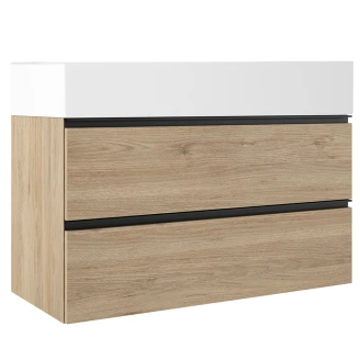Håndvaskskab Eg <strong>Luna</strong>  Træ Brun Mat 100 cm med Butler Vask Hvid Blank