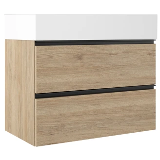 Håndvaskskab Eg <strong>Luna</strong>  Træ Brun Mat 80 cm med Butler Vask Hvid Blank