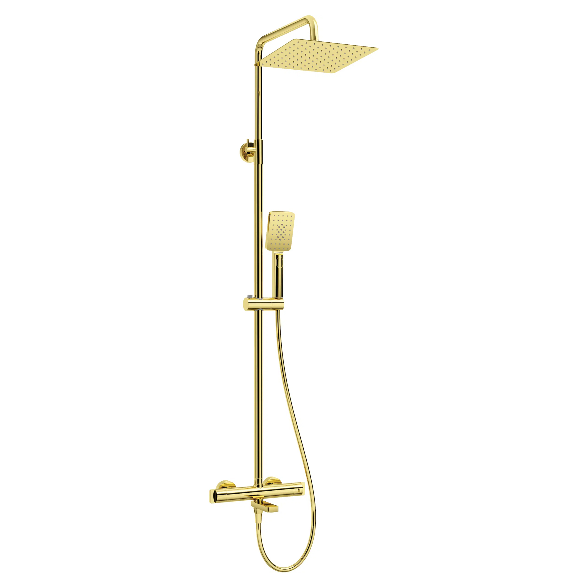Brusesæt med Badekararmatur Therm Guld Blank med Termostat