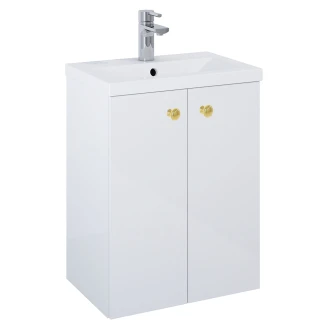 Håndvaskskab Guld <strong>Minimal</strong>  Hvid Blank 50 cm med To Låger & Vask Hvid Blank