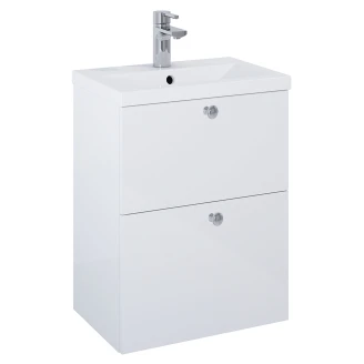 Håndvaskskab Krom <strong>Minimal</strong>  Hvid Blank 50 cm med To Skuffer & Vask Hvid Blank