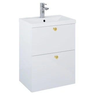Håndvaskskab Guld <strong>Minimal</strong>  Hvid Blank 50 cm med To Skuffer & Vask Hvid Blank