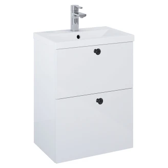 Håndvaskskab Sort <strong>Minimal</strong>  Hvid Blank 50 cm med To Skuffer & Vask Hvid Blank
