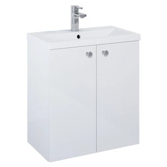 Håndvaskskab Krom <strong>Minimal</strong>  Hvid Blank 60 cm med To Låger & Vask Hvid Blank