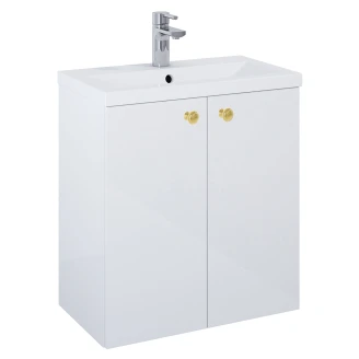 Håndvaskskab Guld <strong>Minimal</strong>  Hvid Blank 60 cm med To Låger & Vask Hvid Blank