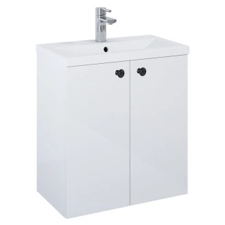 Håndvaskskab Sort <strong>Minimal</strong>  Hvid Blank 60 cm med To Låger & Vask Hvid Blank