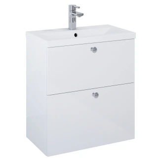 Håndvaskskab Krom <strong>Minimal</strong>  Hvid Blank 60 cm med To Skuffer & Vask Hvid Blank