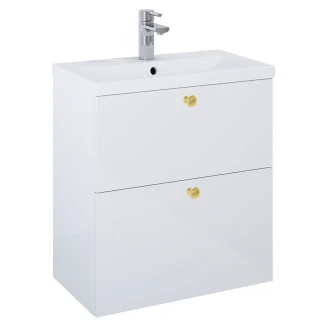 Håndvaskskab Guld <strong>Minimal</strong>  Hvid Blank 60 cm med To Skuffer & Vask Hvid Blank
