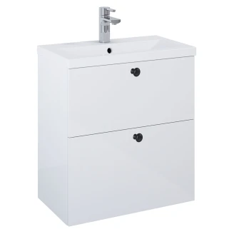 Håndvaskskab Sort <strong>Minimal</strong>  Hvid Blank 60 cm med To Skuffer & Vask Hvid Blank