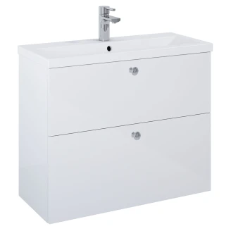 Håndvaskskab Krom <strong>Minimal</strong>  Hvid Blank 80 cm med To Skuffer & Vask Hvid Blank