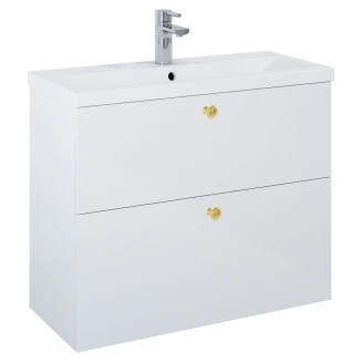 Håndvaskskab Guld <strong>Minimal</strong>  Hvid Blank 80 cm med To Skuffer & Vask Hvid Blank