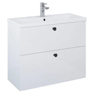 Håndvaskskab Sort <strong>Minimal</strong>  Hvid Blank 80 cm med To Skuffer & Vask Hvid Blank