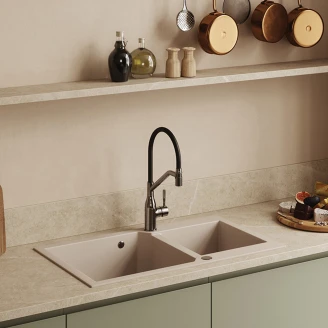 Granit Køkkenvask <strong>Monolit</strong>  Beige Mat 98x50 cm med Vandlås
