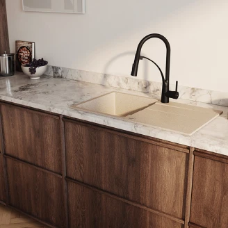 Granit Køkkenvask med Afløbsbakke <strong>Firme</strong>  Beige Mat 76x44 cm med Vandlås