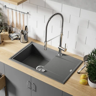 Granit Køkkenvask med Afløbsbakke <strong>Brenca</strong>  Grå Mat 78x50 cm med Vandlås