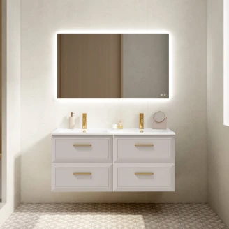 Dobbelt Håndvaskskab Gold <strong>Tandem</strong>  Beige 120 cm med Vask Hvid Blank