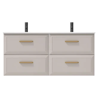 Dobbelt Håndvaskskab Gold <strong>Tandem</strong>  Beige 120 cm med Vask Hvid Blank