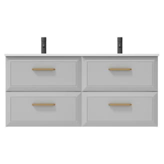 Dobbelt Håndvaskskab Gold <strong>Tandem</strong>  Lysegrå 120 cm med Vask Hvid Blank